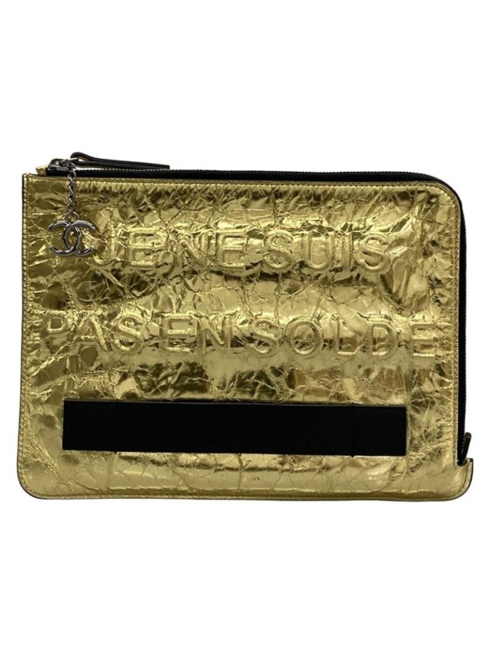 Chanel Clutch Gold Black Silver Je Ne Suis Pas en Solde Lambskin